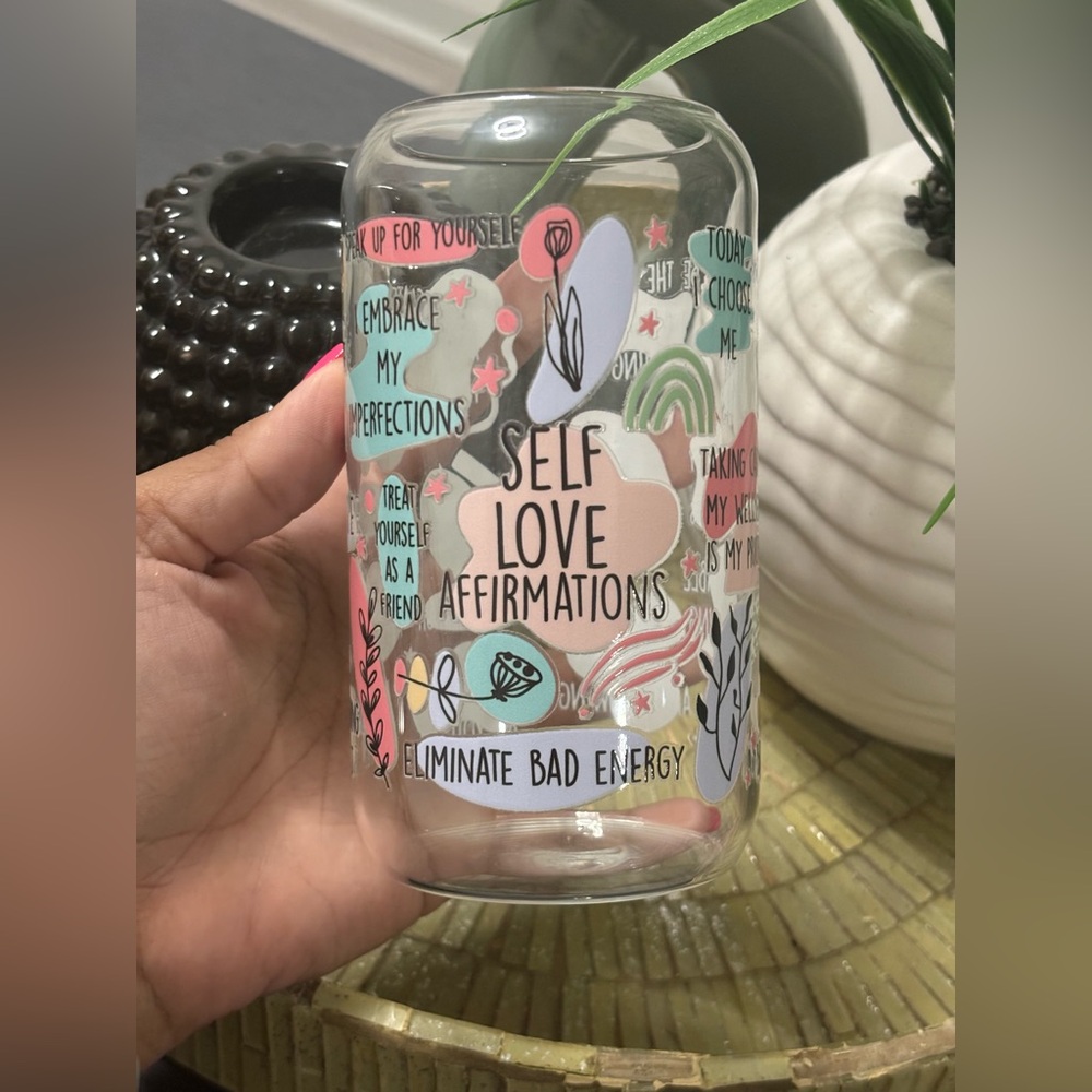 Self Love Affirmations Glass Cup 16 oz